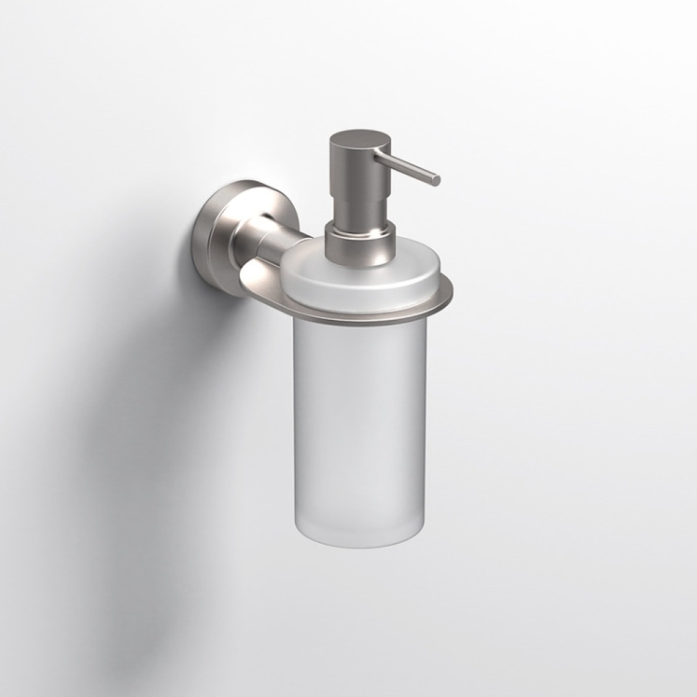 Close up product image of the Origins Living Tecno Project Brushed Nickel Soap Dispenser